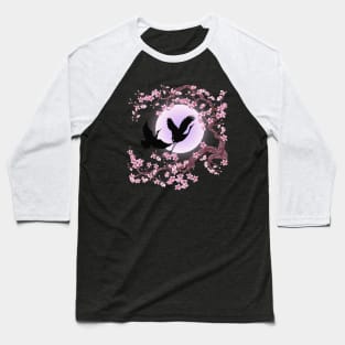Cranes with a Sakura Moon Baseball T-Shirt